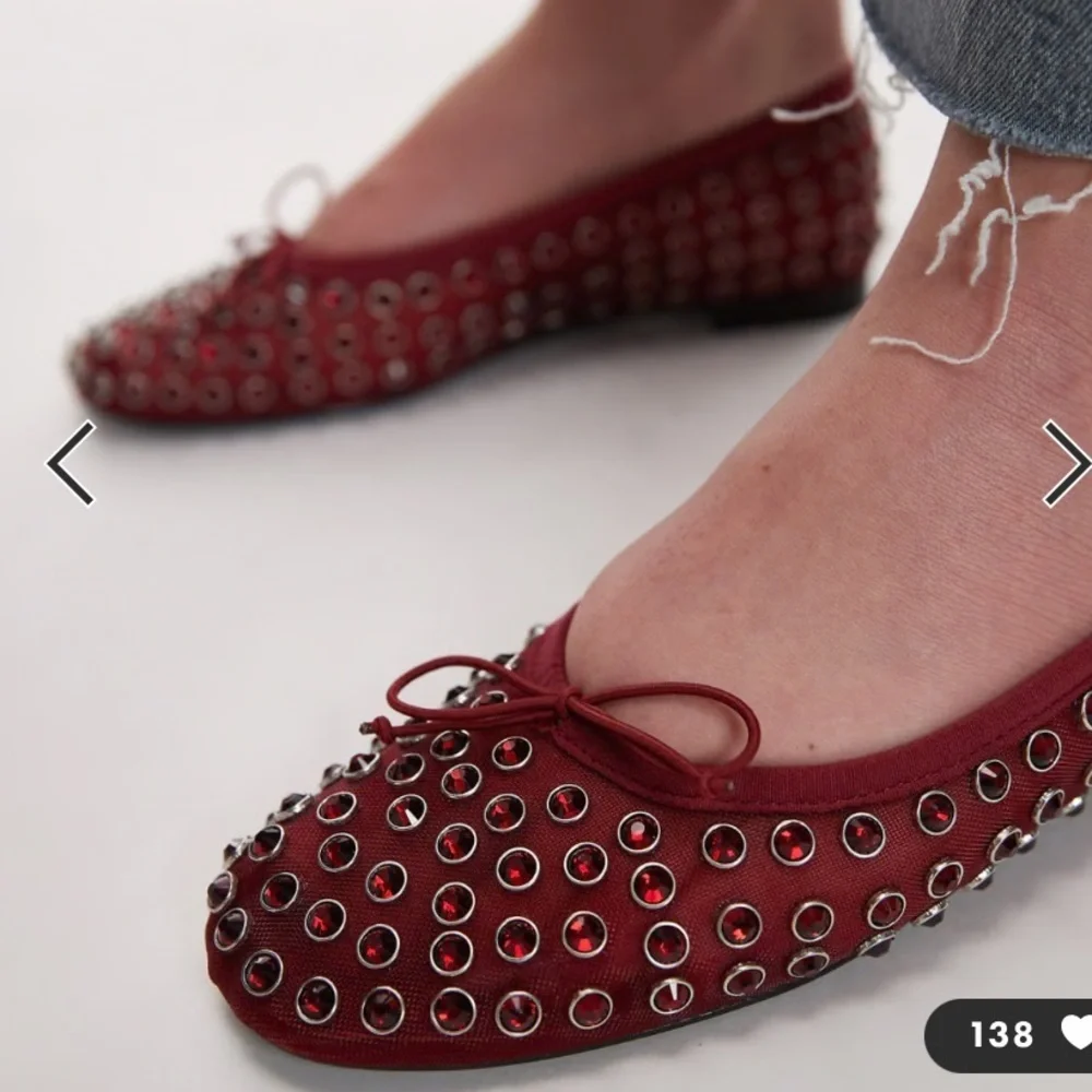 NWT Mango studded bow front ballet pumps in red Size 36